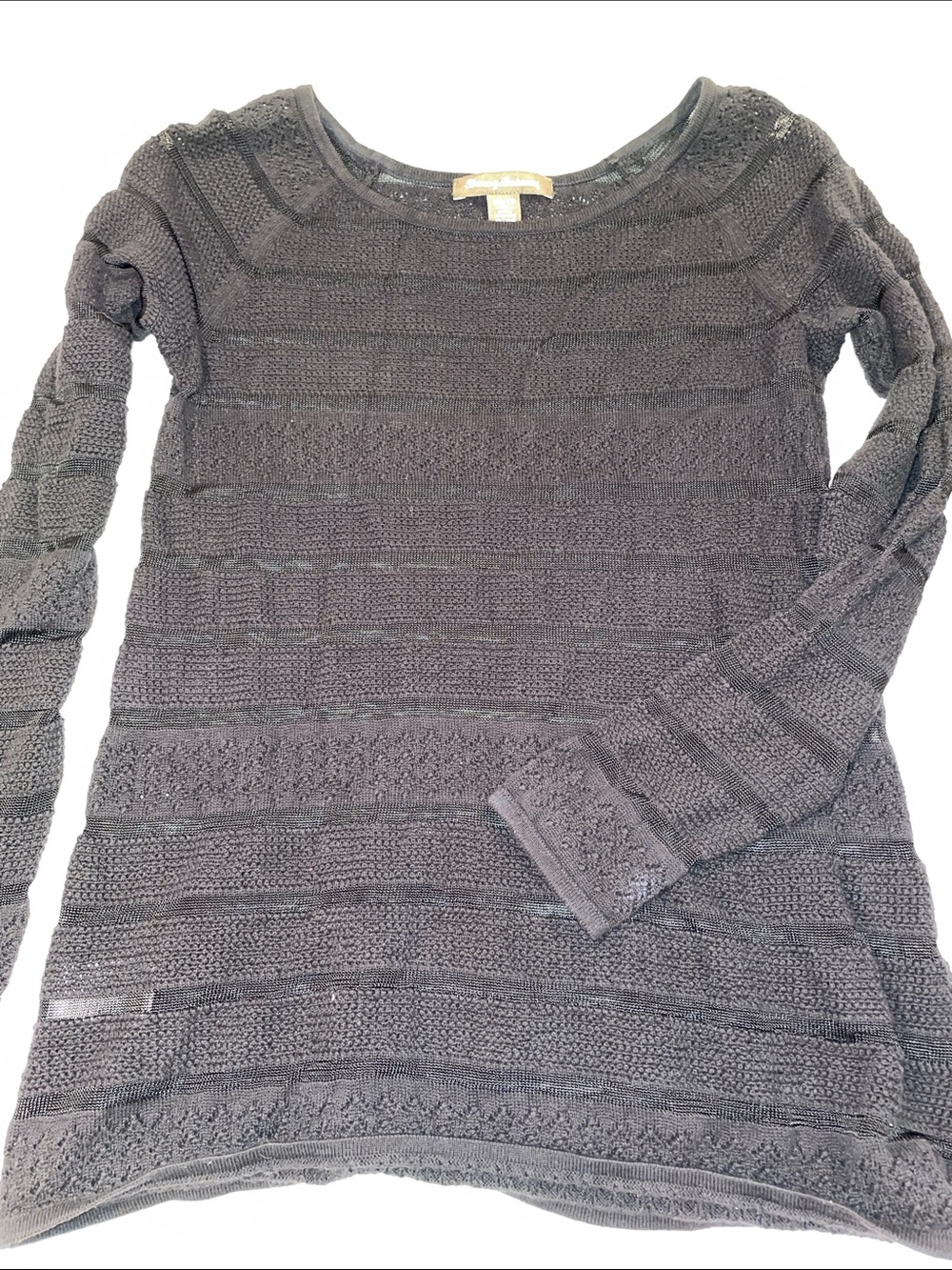 Tommy Bahama Black Open-Knit Scoop Neck Sweater